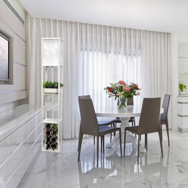 Simple Designs™ Floor Lamp Storage Shelf and Wine Rack with Linen Shade