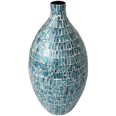 22" Blue Mother of Pearl Handmade Mosaic Inspired Vase