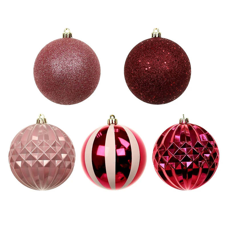 14 Pack 4" Pink Glitter & Vertical Striped Shatterproof Ball Ornaments by Ashland®
