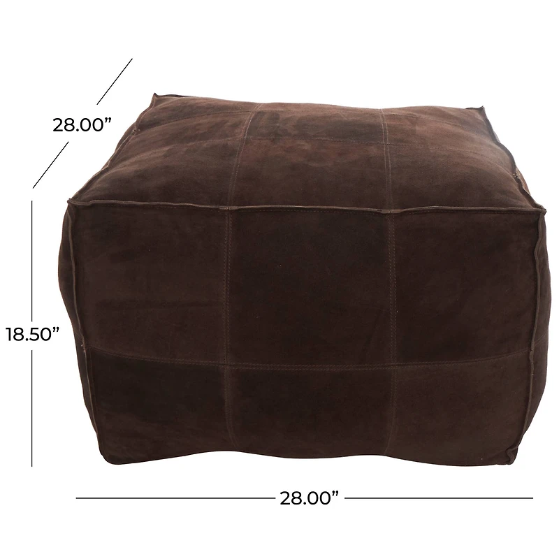 28" Leather Low Profile Square Pouf with Patchwork Design