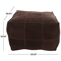 28" Leather Low Profile Square Pouf with Patchwork Design