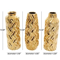 Gold Ceramic Dimensional Chevron Textured Vase with Varying Shapes Set
