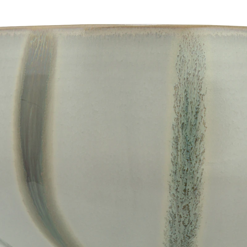 Hello Honey® 10" Cream & Green Reactive Glaze Stripes Hand-Painted Stoneware Bowl