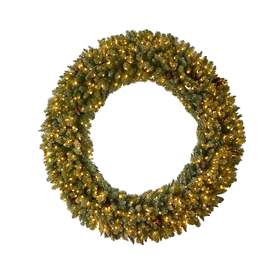 6ft. Clear LED Lights Flocked Artificial Christmas Wreath With Pinecones