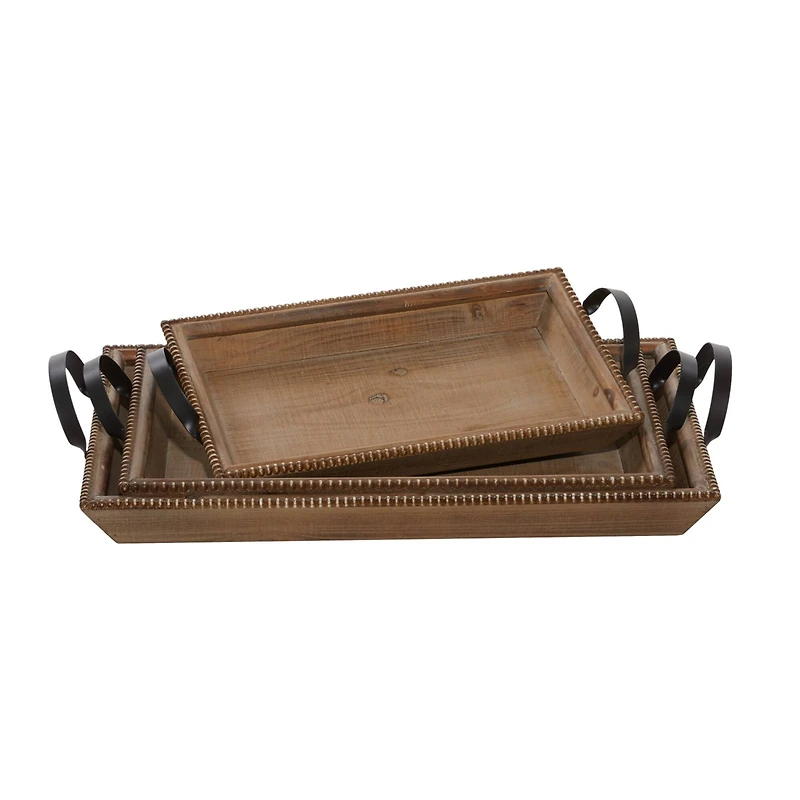 Brown Wood Coastal Style Tray Set