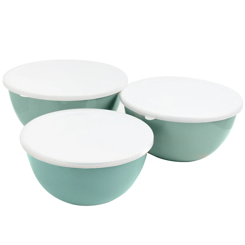 Gibson Home® Plaza Cafe Sky Blue 3-Piece Stackable Nesting Mixing Bowl Set with Lids