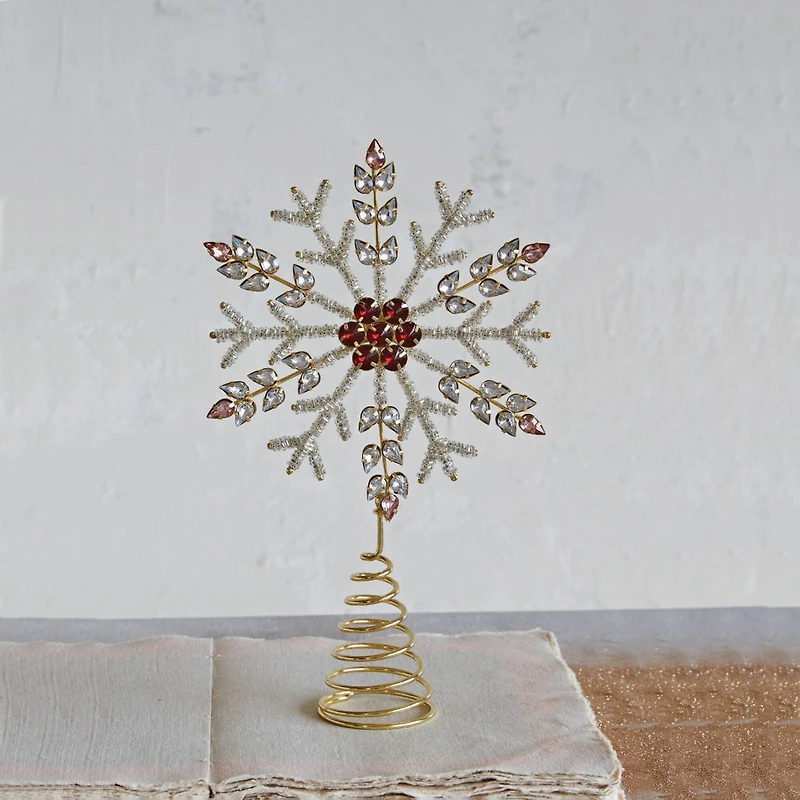 Hello Honey® 11" Metal, Glass & Acrylic Snowflake Tree Topper with Jewels