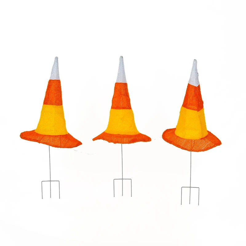 23" Pre-Lit Candy Corn Witch's Hat Garden Stakes