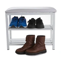 Mind Reader 3-Tier White Shoe Bench with Seat
