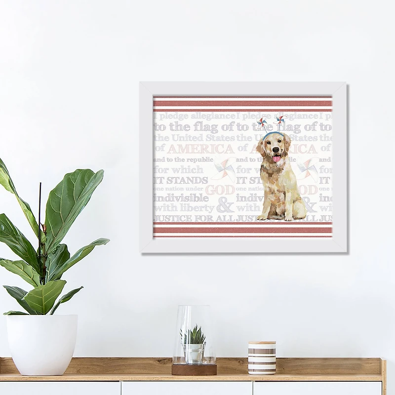 American Dog White Framed Print Under Plexiglass