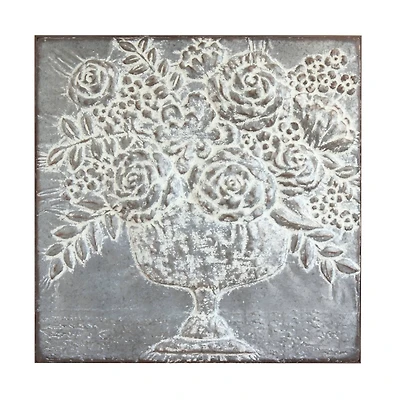 Hello Honey® 36.25" Square Distressed Metal Floral Bouquet Wall Décor