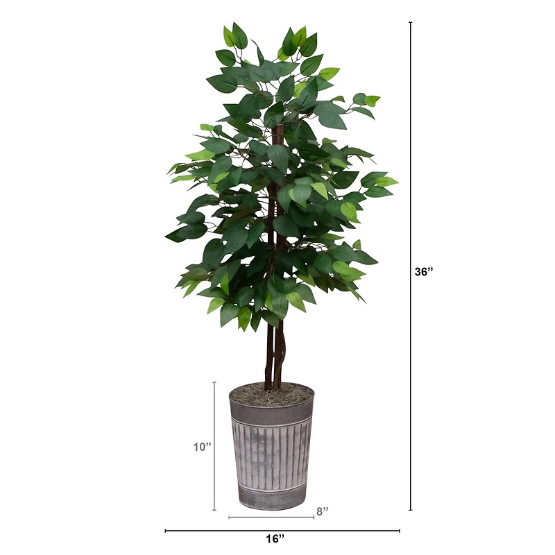 3ft. Artificial Double Trunk Ficus Tree in Metal Planter