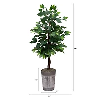 3ft. Artificial Double Trunk Ficus Tree in Metal Planter