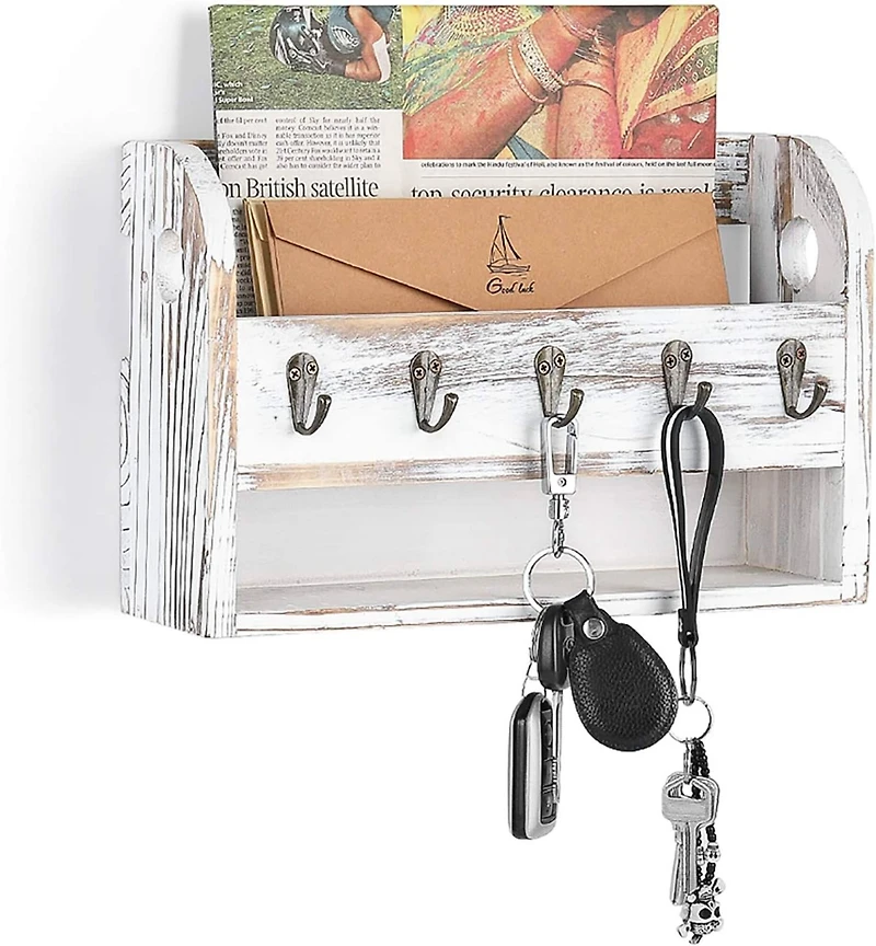 NEX™ Rustic White Wall Mounted Mail & Key Holder