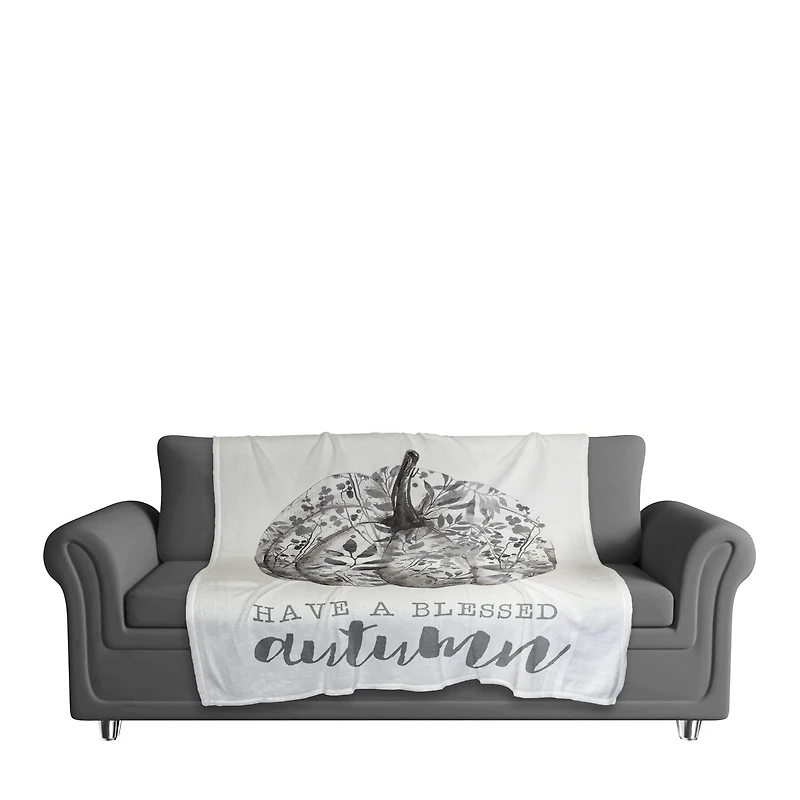 White & Gray Blessed Autumn Pumpkin Fleece Blanket
