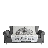 White & Gray Blessed Autumn Pumpkin Fleece Blanket