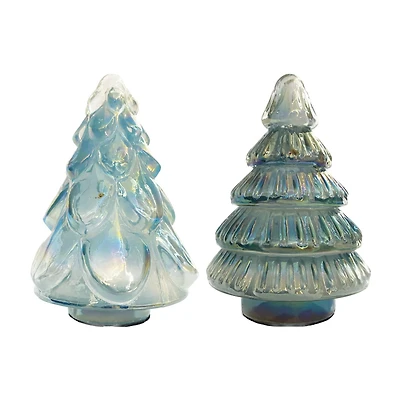 Hello Honey® 6" Iridescent Blue Embossed Reclaimed Glass Tree Décor Set