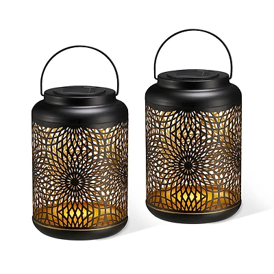 Glitzhome® 8.75" Metal Cutout Solar Powered Hanging Lantern Set