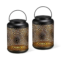 Glitzhome® 8.75" Metal Cutout Solar Powered Hanging Lantern Set