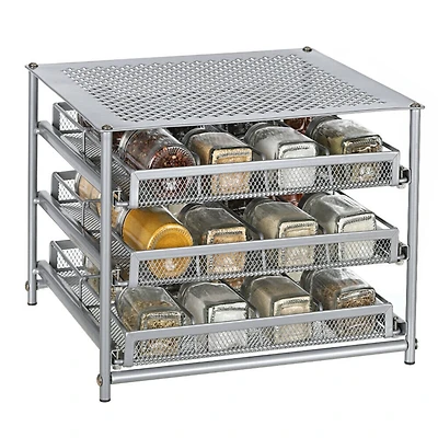 NEX™ 3-Tier 24-Bottle Metal Spice Rack with Drawer Organizer