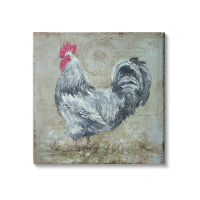 Stupell Industries Vintage Farm Rooster French Parisian Stamp Country Bird Canvas Wall Art