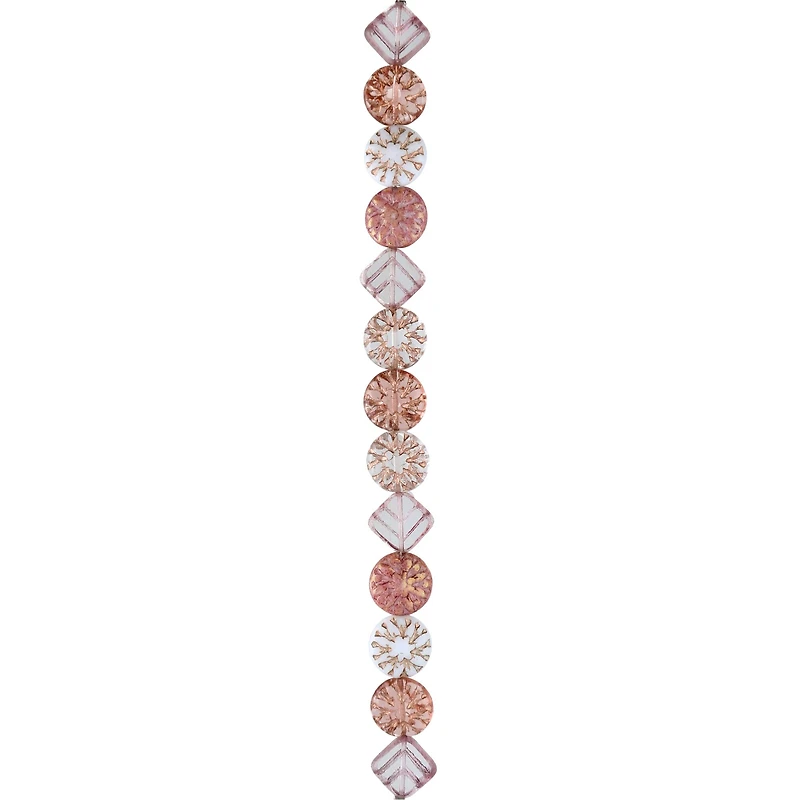 Pink Starburst Czech Glass Diamond & Flat Round Bead Mix by Bead Landing™