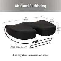 Mind Reader Heated Memory Foam Seat Cushion, Air-Cloud Technology, Coccyx & Hip Pain Relief with 4 Heat Settings, Timer & Auto Shut-Off, Black