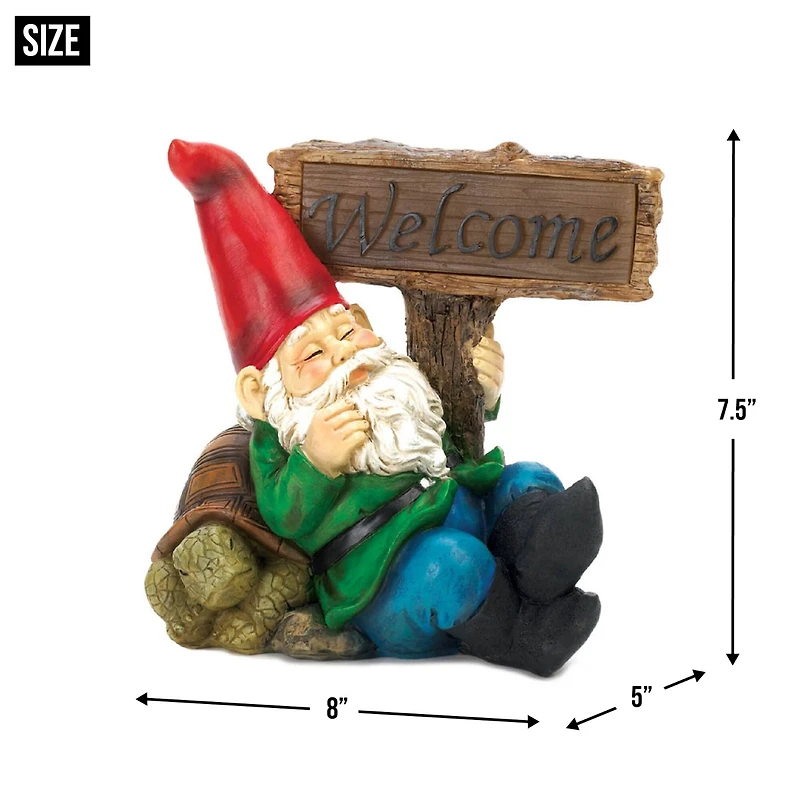 Welcome Gnome Solar Statue 8" x 5" x 7.5