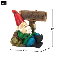 Welcome Gnome Solar Statue 8" x 5" x 7.5