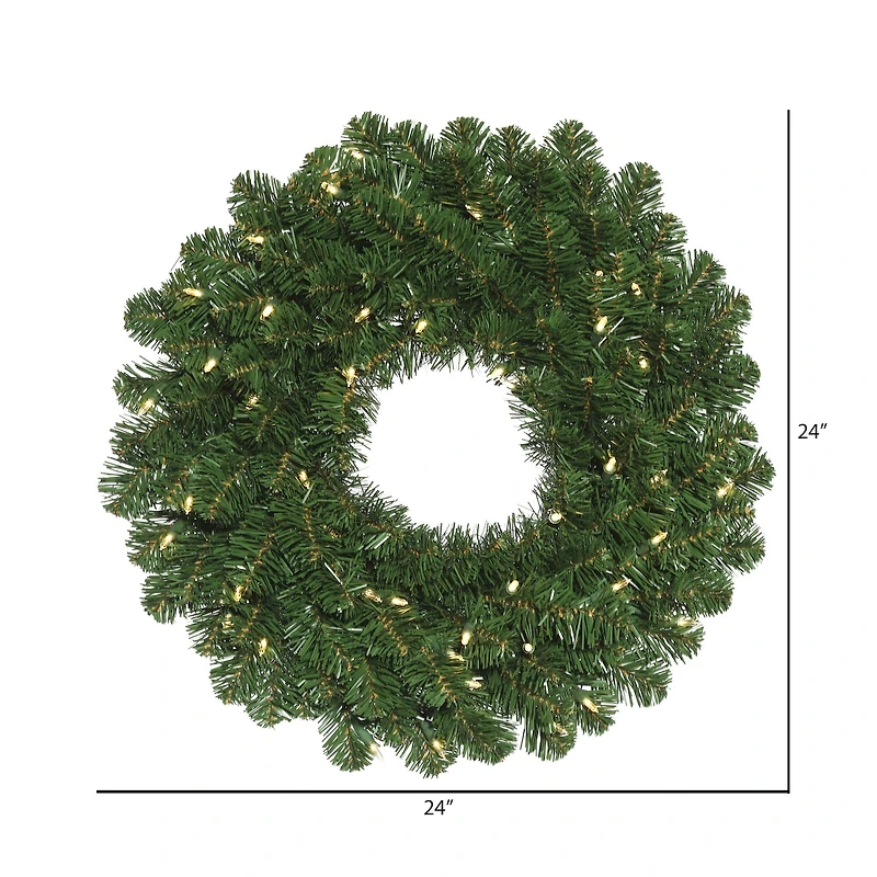 24" Pre-Lit Oregon Fir Artificial Christmas Wreath, Warm White LED Wide Angle Lights