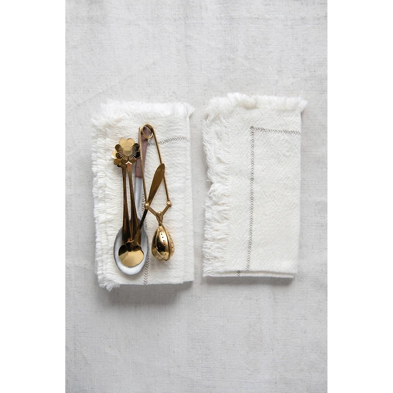 Hello Honey® 18" Square Cotton Woven Napkins with Stitch Accent & Fringe Set, 4ct.