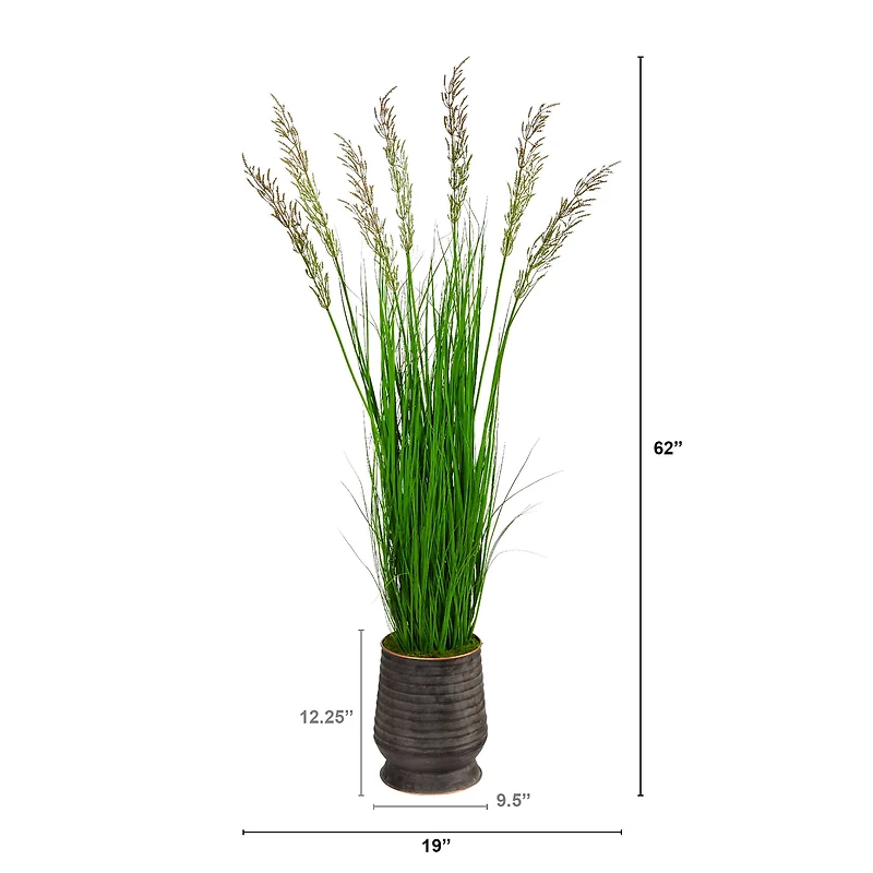 5ft. Wheat Grass Plant in Ribbed Metal Planter