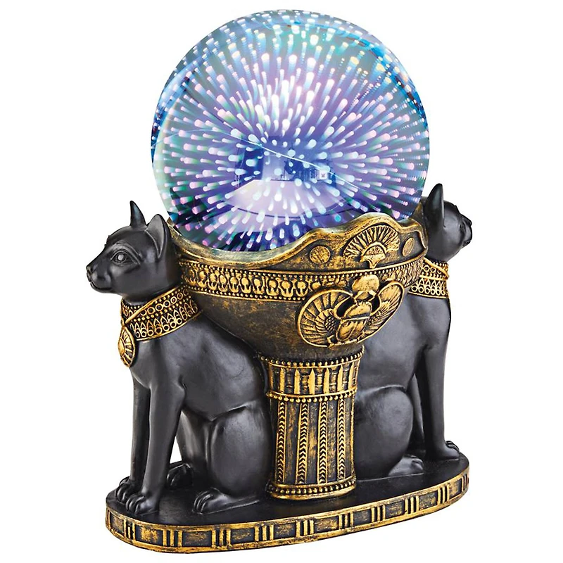 Design Toscano 7" LED Bastet Cat Goddess Cosmic Sphere Illuminated Statue
