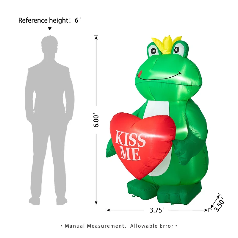Glitzhome® 6ft Lighted Valentine's Inflatable Frog with Heart Decor