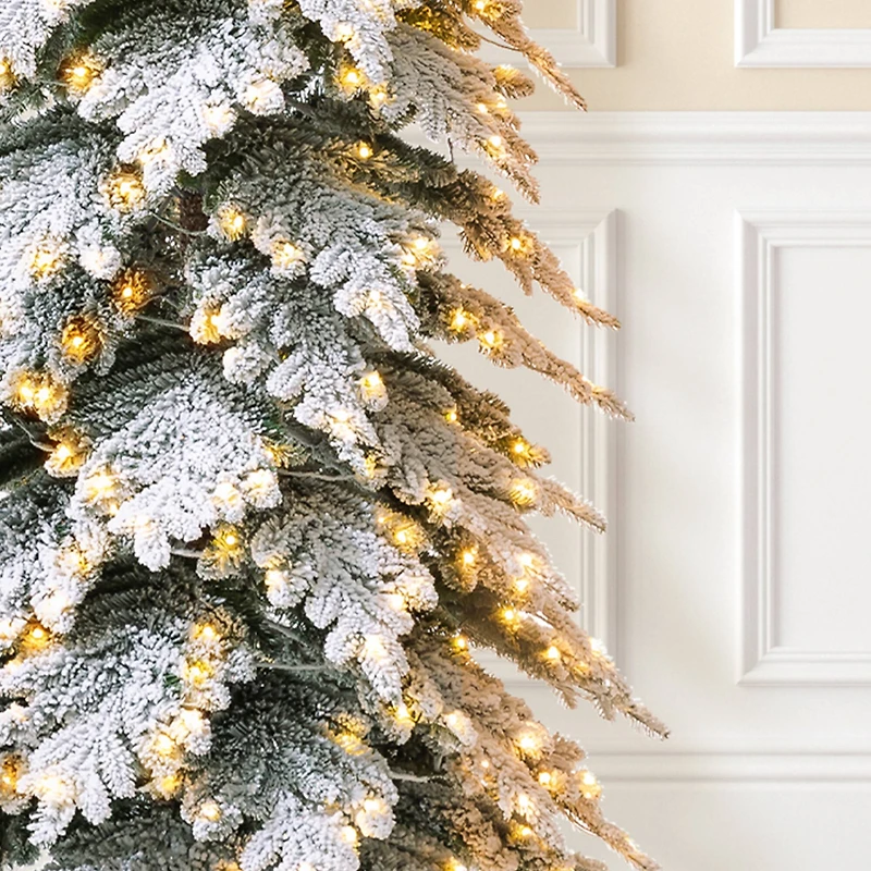 11ft. Pre-Lit Flocked Spruce Artificial Christmas Tree, Warm White Lights