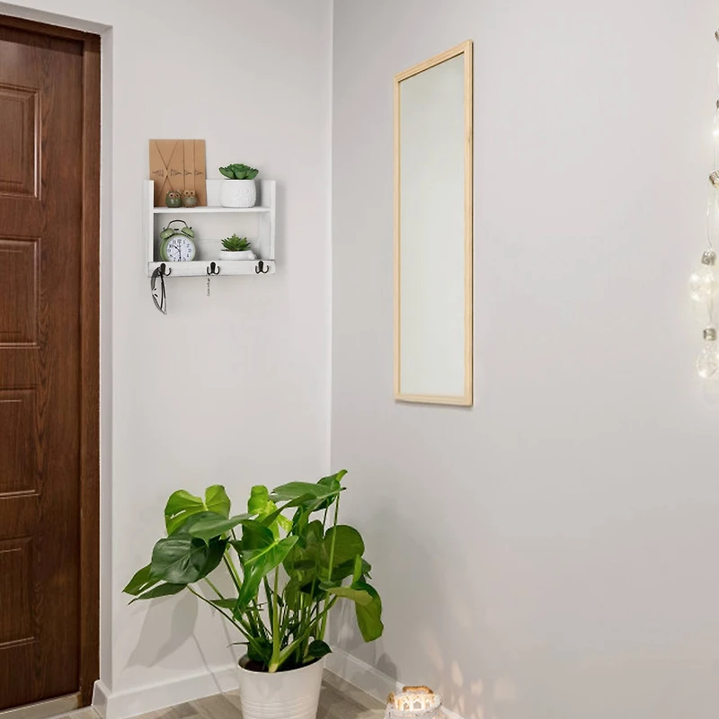 Rustic Wood Floating Storage Shelf with 3 Hooks