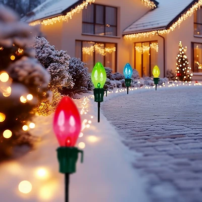 4ct. Multicolor Jumbo C7 Bulb Christmas Pathway Marker Lawn Stakes