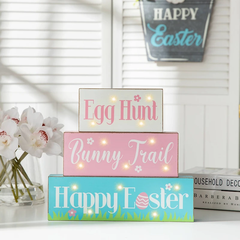 Glitzhome® 12" Easter LED Lighted Wooden & Metal Block Word Sign