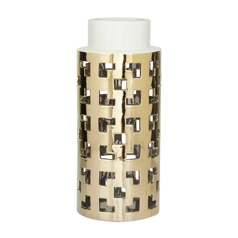 Gold Stoneware Glam Vase, 14" x 6" x 6"