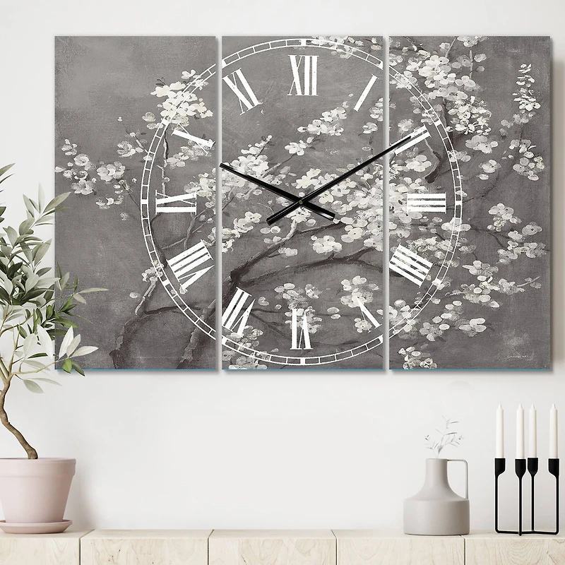 Designart White Cherry Blossoms I Multipanel Wall Clock