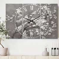 Designart White Cherry Blossoms I Multipanel Wall Clock