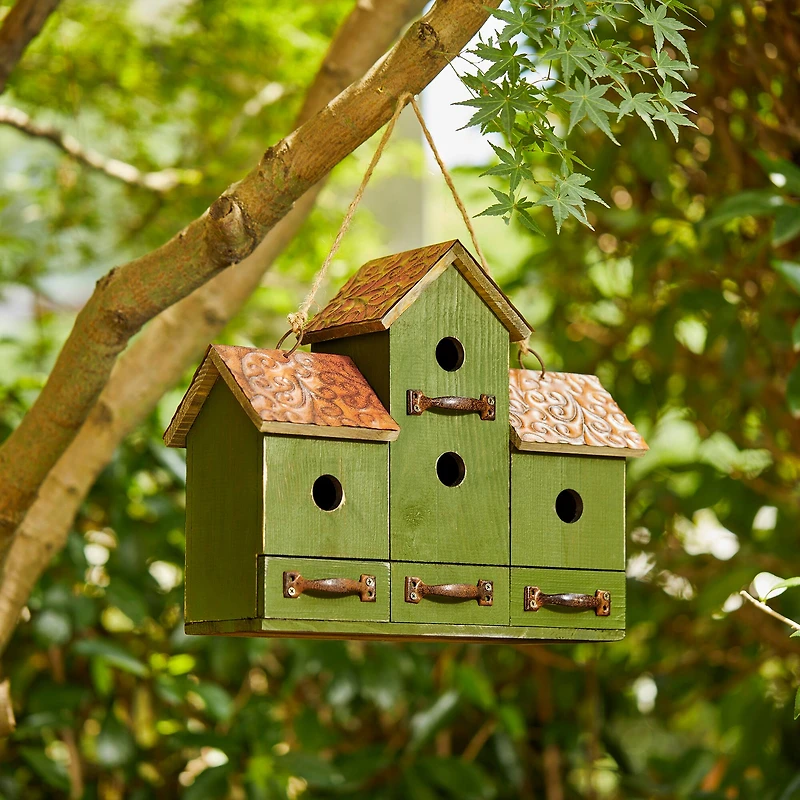 Glitzhome® 16.25" Distressed Wood Villa Birdhouse with Birdfeeder