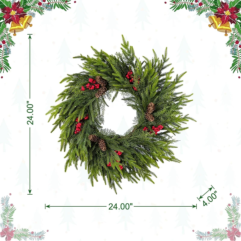 Glitzhome® 24"D Christmas PE Wreath with Pinecones and Red Berries
