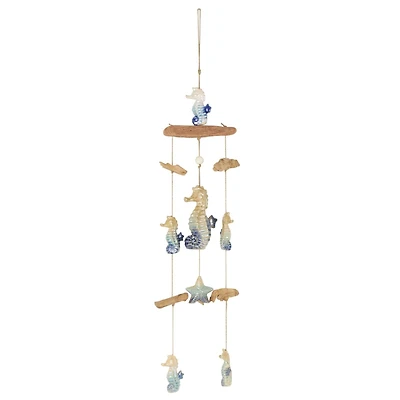 41" Blue Ombre Ceramic Starfish & Seahorse Windchime with Driftwood Accents