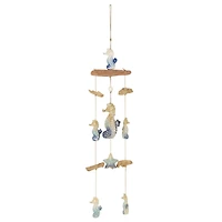 41" Blue Ombre Ceramic Starfish & Seahorse Windchime with Driftwood Accents