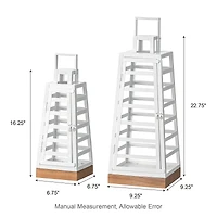 Glitzhome® White Modern Trapezoid Metal & Wood Lanterns Set