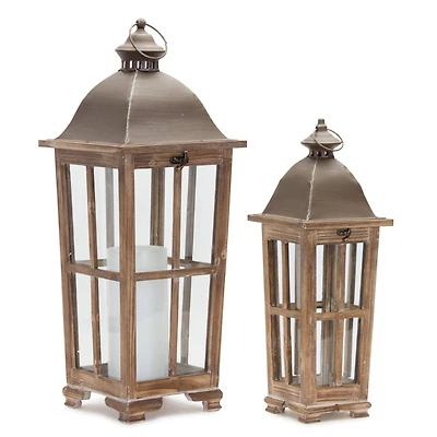 Tan Wooden Lantern Set, 19" & 25.7"