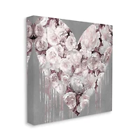 Stupell Industries Pink Rose Heart over Grey with Paint Drip Canvas Wall Art