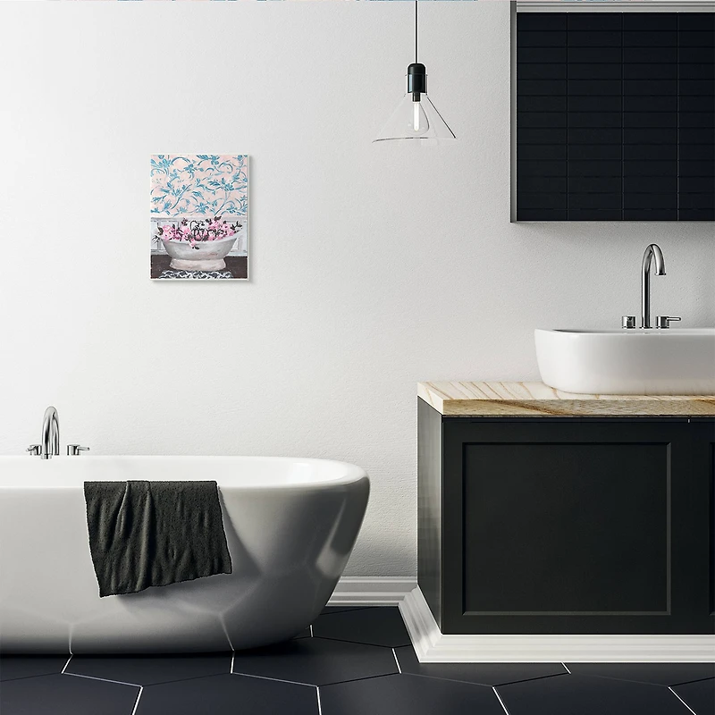 Stupell Industries Blue & Pink Flower in Bath Tub Wall Plaque