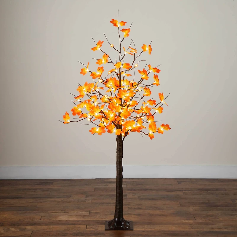 5ft. Pre-Lit Minimalist Autumn Maple Artificial Fall Tree with 96 LED Warm White & Orange Pumpkin Shaped Lights